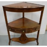 Georgian Mahogany Corner Washstand, the hinged top enclosing basin compartments, stretcher shelf