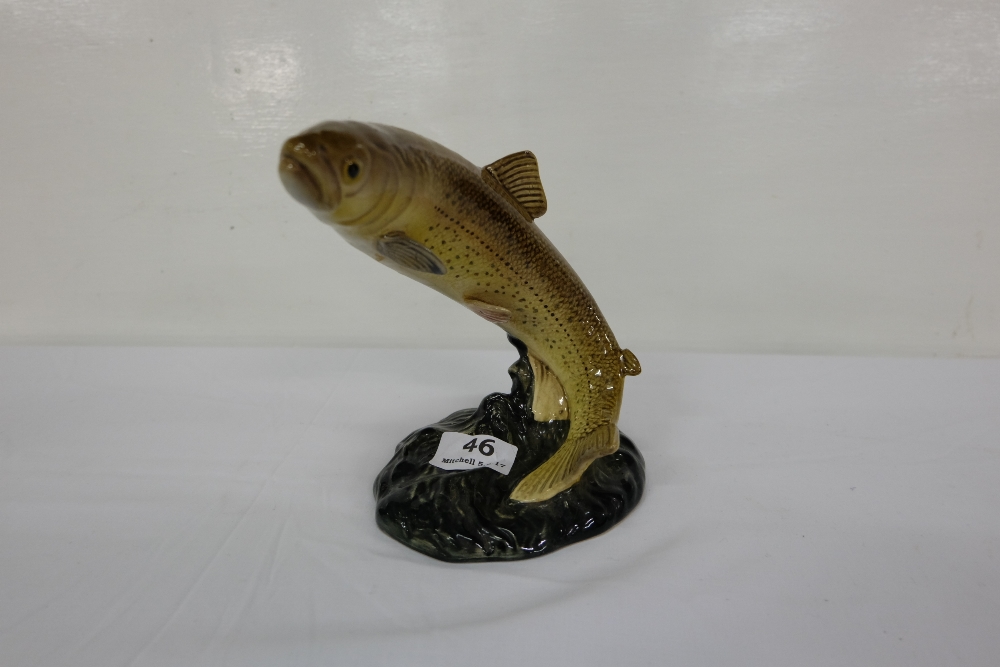 Beswick Table Ornament – a Trout, on a green natural base, 7”h (no chips) - Image 2 of 2