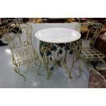 3 Piece Wrought Metal Garden Set including a pair of pierced back chairs with lattice seats and a