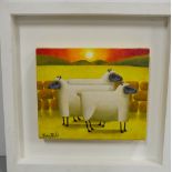 Graham Knuttel, “Sheep in Landscape”, oil on canvas, signed, 12”w x 10”h