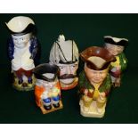 5 character jugs, incl. some 19thC – 4 taverns figures and Napoleon (5)