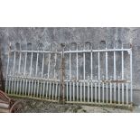 Set of Entrance Gates, painted silver, with flat bars, curved tops 10ft 6”w x 5ft