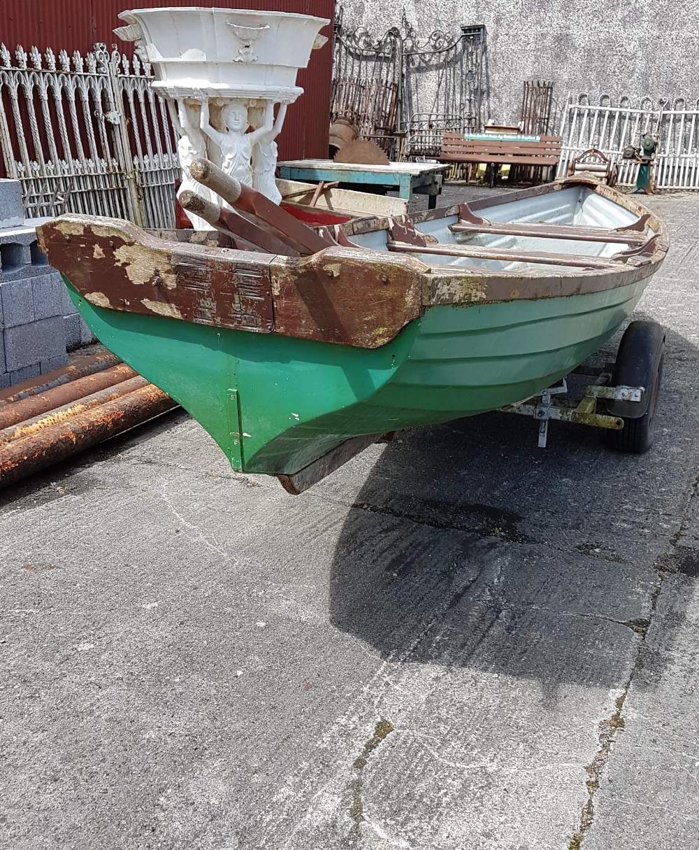 19ft long Fibreglass Rowing Boat, made by John Meagher, Borrisokane, with 2 wooden oars, on a twin - Image 2 of 4