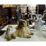 4 items – Pair wooden candlesticks, ornament of dog, figure of Gainsborough boy & glass figures (4)