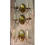 Matching Set of 4 Brass Wall Lights, each with a pair of scones supported by a goats head, crystal