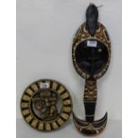 Melanesia Islands - S.W. Pacific, Old Ceremonial Food Hook, Shell carved designs 23"X7" & an Antique