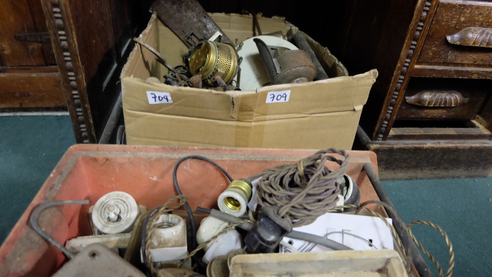 3 boxes - old electric sockets, metal items, box brass fittings etc - Image 3 of 3