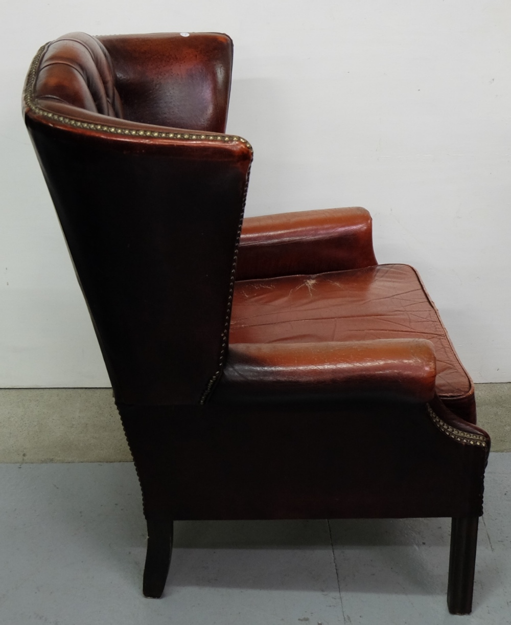 Red Leather Covered Wingback Armchair, with buttoned back and loose cushioned seat, on square legs - Image 2 of 3