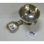 English silver miniature bowl with lion masks & a silver sugar scoop (2)