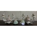 Pair of “Irish Dresden” Simone Candelabra, a pair of “Irish Dresden” harp players & 4 porcelain