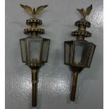Two similar copper framed lanterns, mounted with eagles (27”h approx.)