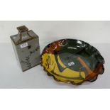 Studio Ceramic - Vintage Modernist, signed, 39cm diameter & Antique Chinese Stoneware Flask, 16x13cm