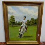 Oil on Canvas, Polo Player on a white horse, “A Day at Windsor”, signed Hinton Lee 1987