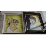 Two Oils on Canvas, framed, Portrait of Young Boy and Girl, signed J A Carpenter, 1970, 1972
