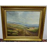 RB Higgins Oil on Stretched Canvas 16" x 20" Donegal Landscape with Cottage