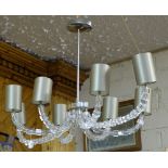 Large contemporary 8-Branch Glass Chandelier, with beige shades (approx.. 4ft wide)