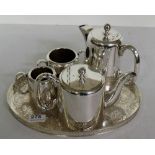 4 piece Sheffield Hotel Plate Tea Set, on a later oval tray (5)