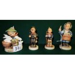 4 Geobel Hummel Figures – postman, chimney sweep, hiker, boy with rabbits (4)