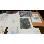 Bundle of unframed watercolours, prints and sketches – floral, portraits, landscapes etc