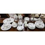 6 place setting Aynsley china Dinner Service with teacups and pair of urns “Wild Violets”