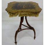 Occasional Table with a shaped polychrome top, provincial garden scenes with figures, on tripod