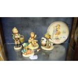 4 Geobel Hummel Figures – boys with baskets and birds and figure of girl (broken arm) & Goebel