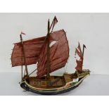 Late 19thC Model of a Clipper, with red linen sails, 20”w