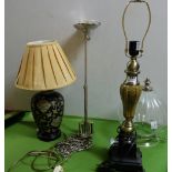 Glass Ceiling Light Bowl with hangers, contemporary chrome ceiling light fitting & 2 table lamps (