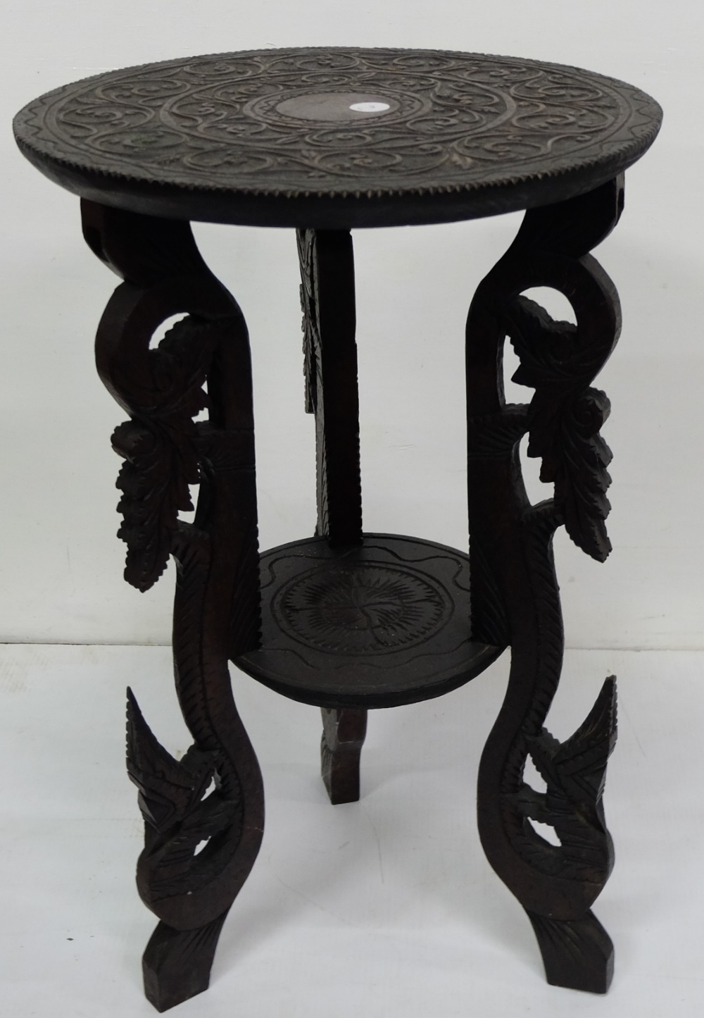 Carved Oak Occasional Table with a circular top, 16” dia, - Image 2 of 2
