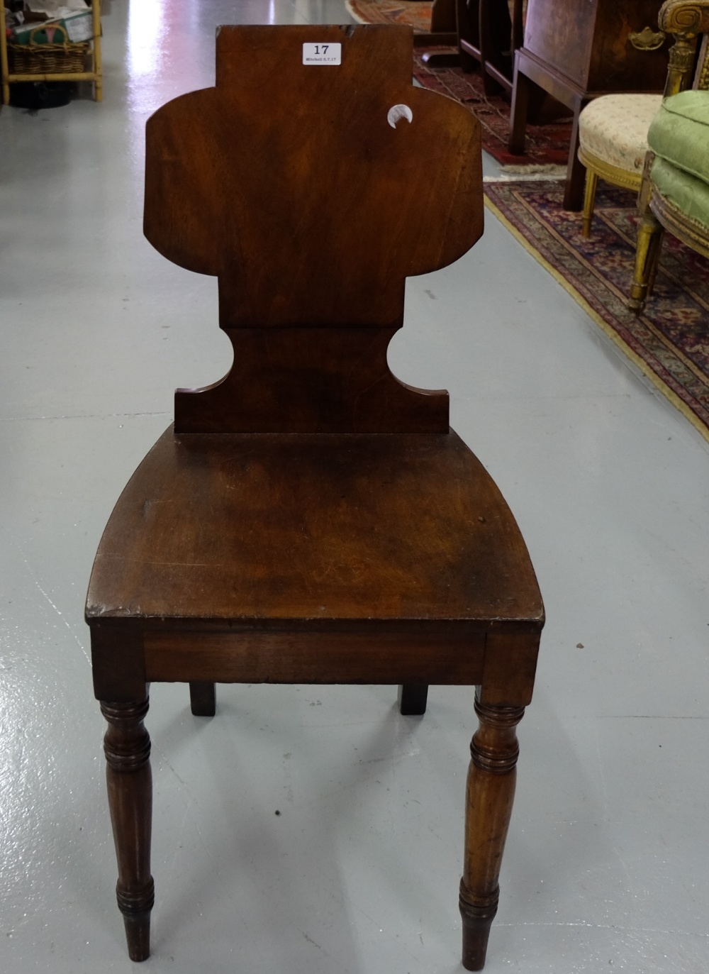 Late 19thC Mahogany Hall Chair, on turned legs
