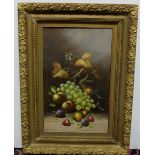 J Bryant Oil on Stretched Canvas 22" x 14" Still Life of Gapes and Fruit