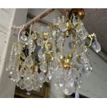 Matching Pair of French Brass Electric Ceiling Lights with oval glass drops (each with 4 light