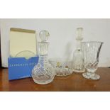 5 crystal items – 2 Tipperary bowls, Waterford Vase & Waterford decanters etc