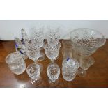 Shelf of Cut Glass incl. 4 sets of six small wine glasses, tumblers & condiments, bowl etc