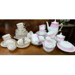 2 part English china teasets – pink and gold patterns