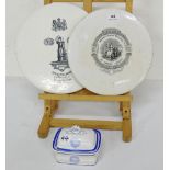 2 Victorian porcelain weighing scale plates - one stamped CATCHELL DUBLIN, one stamped DAY AND