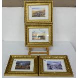 Set of 4 Philip Gray Irish Scene Prints, in gold frames