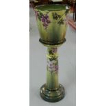 19thC Painted Porcelain Jardinière, on a matching stand, green ground with hand-painted floral
