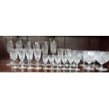 Collection cut glass – sets of port glasses, champagne glasses, tall stemmed glasses etc (some