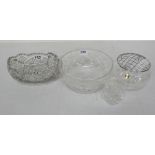 4 pieces of cut crystal – 2 fruit bowls, posy bowl & small basket (4)