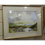 Watercolour – Ponies in a Connemara Landscape (21”w x 15”h), in a gilt frame, signed Susan Webb ‘83
