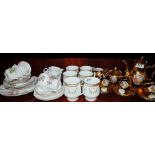 Gold coloured coffee set, set of 6 floral china mug & part floral teaset (3) (top shelf)