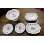 12 piece Victorian dessert service, incl. a centre bowl, floral pattern with gold borders