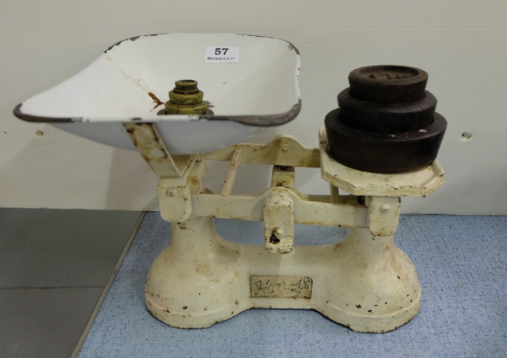 Metal Shop Weighing Scales, with various weights