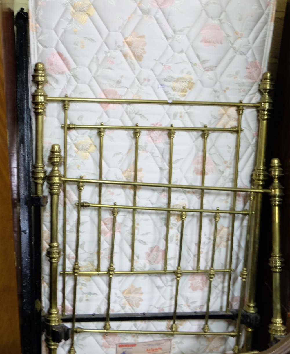 Victorian Brass Bed Ends with turned rails and an accompanying mattress (as new), 3ft 6” wide