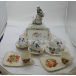 Masons plate, Aynlsey ring dish, Lladro figure (chip), china cups & saucers