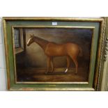 John F. Herring (1795 – 1865) “Harkaway”, Oil on Canvas, Chestnut Colt Standing in a Stable, 20”h