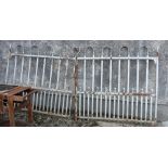 Set of Entrance Gates, painted silver, with flat bars, curved tops 10ft 6”w x 5ft