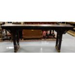Antique Chinese Alter Table with a rectangular top and fretwork to end supports (ebonised), 8ft long