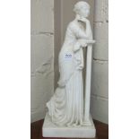 White Marble Figure of classic Roman Lady resting at a pillar “Meditation”, 2”h
